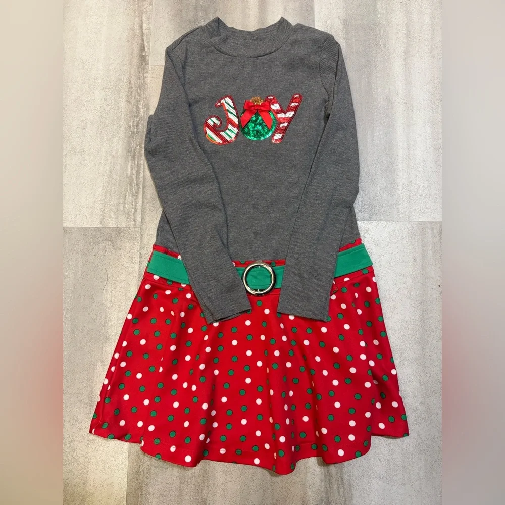 beautiful Christmas dress Gray and Red Polka Dot Dress